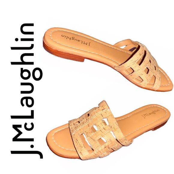 J. McLaughlin Women’s Willa Brown Caramel Cork Leather Flat Sandals - S… - Picture 2 of 3